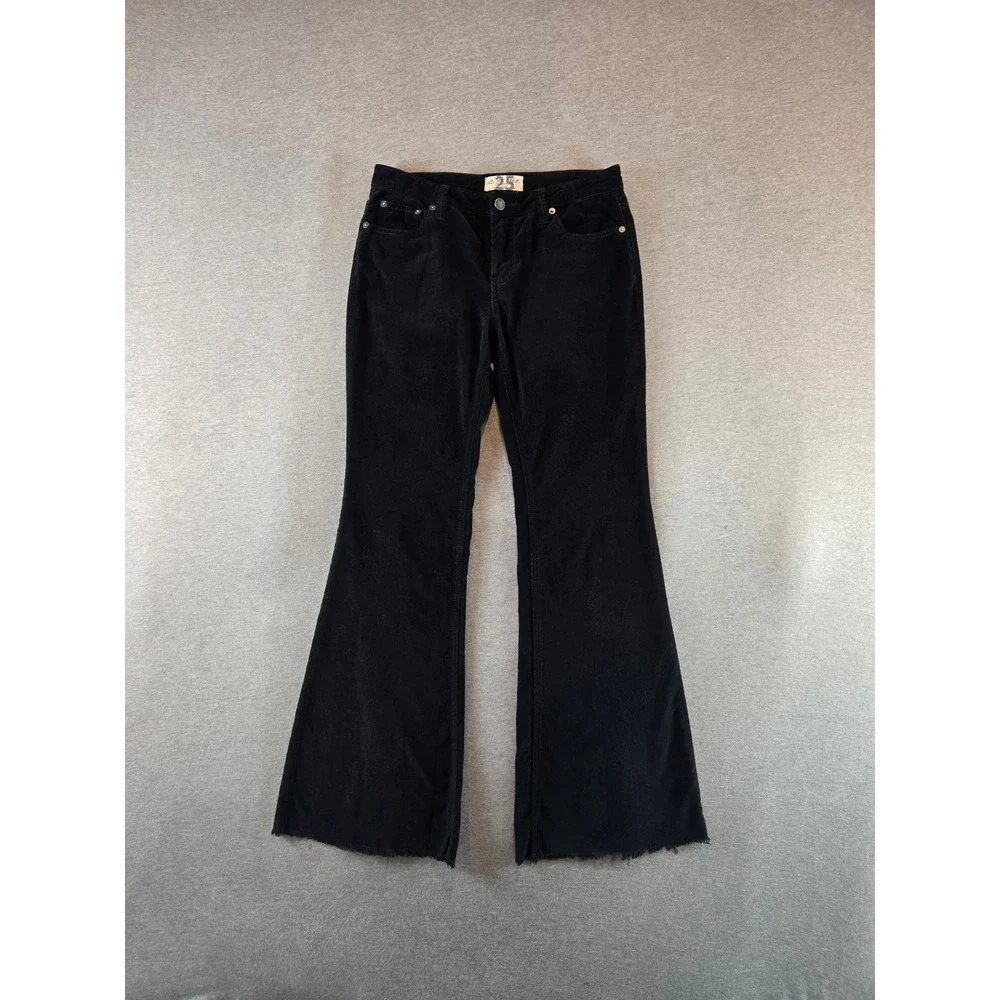 We The Free People Pants Womens 25 Black Just Float On Corduroy Flare Raw Hem